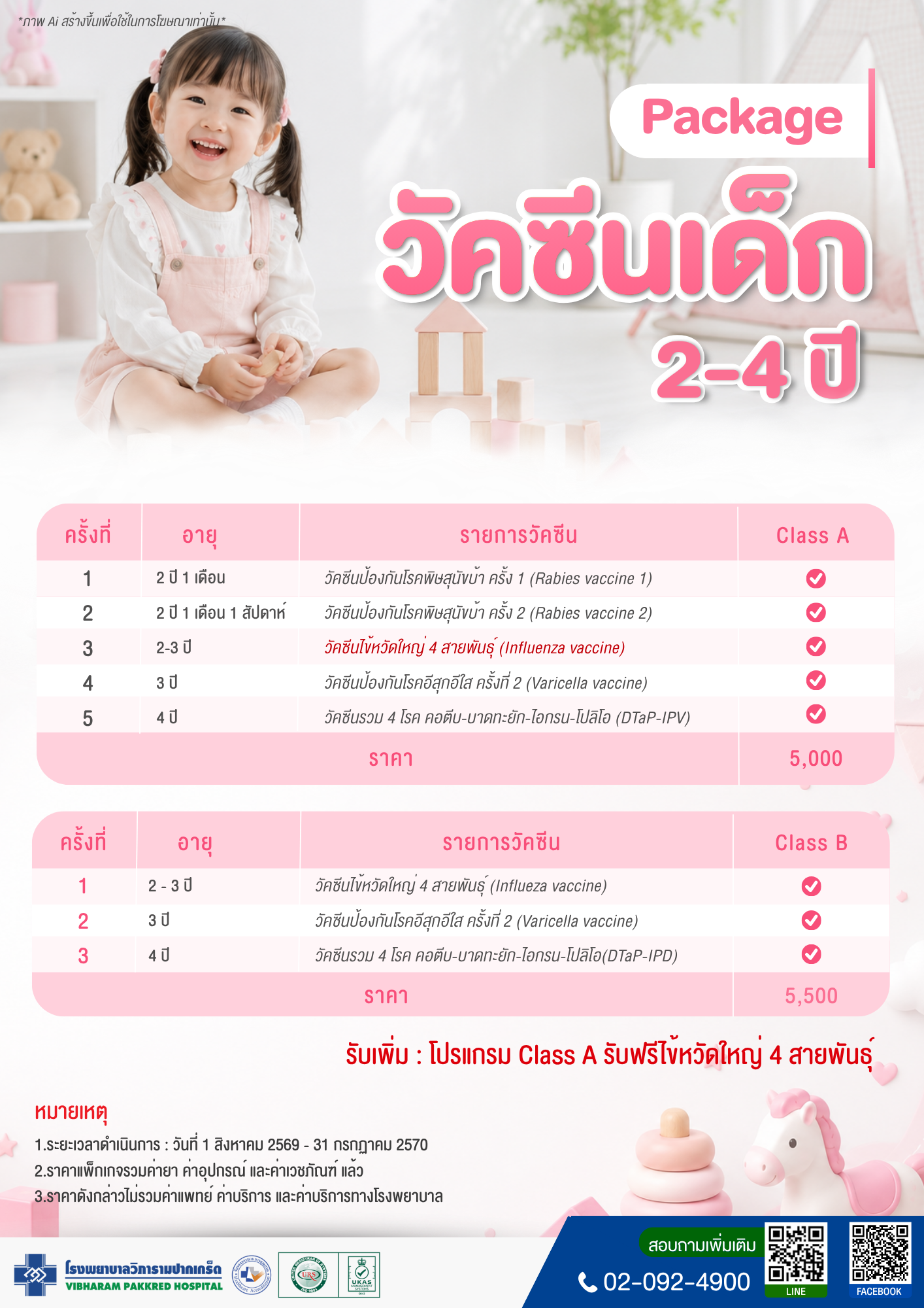 วัคซีนเด็ก 2 ปี ถึง 4 ปี ประจำปี 2569
